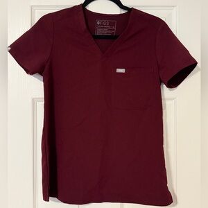 Figs One Pocket Scrub Top Burgundy